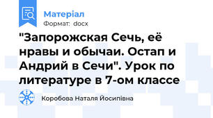 "Запорожская Сечь, её нравы и обычаи. Остап и Андрий в Сечи". Урок по литературе в 7-ом классе