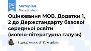 Оцінювання МОВ. Додатки 1, 2 до Держстандарту базової середньої освіти (мовно-літературна галузь)