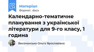 Календарно-тематичне планування з української літератури для 9-го класу, 1 година