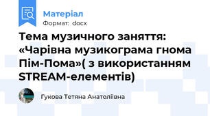 Тема музичного заняття: «Чарівна музикограма гнома Пім-Пома»( з використанням STREAM-елементів)
