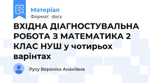 ВХІДНА ДІАГНОСТУВАЛЬНА РОБОТА З МАТЕМАТИКА 2 КЛАС НУШ у чотирьох варіантах