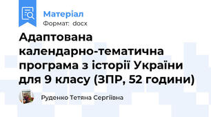 Адаптована календарно-тематична програма з історії України для 9 класу (ЗПР, 52 години)