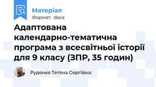 Адаптована календарно-тематична програма з всесвітньої історії для 9 класу (ЗПР, 35 годин)