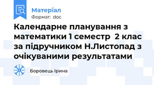Календарне планування з математики 1 семестр  2 клас за підручником Н.Листопад з очікуваними результатами