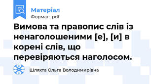 Вимова та правопис слів із ненаголошеними [е], [и] в  корені слів, що перевіряються наголосом.