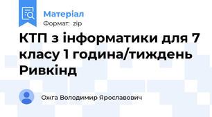 КТП з інформатики для 7 класу 1 година/тиждень Ривкінд