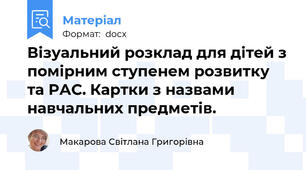Візуальний розклад для дітей з помірним ступенем розвитку та РАС. Картки з назвами навчальних предметів.