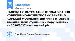 КАЛЕНДАРНО-ТЕМАТИЧНЕ ПЛАНУВАННЯ КОРЕКЦІЙНО-РОЗВИТКОВИХ ЗАНЯТЬ З КОРЕКЦІЇ МОВЛЕННЯ для учнів 8 класу із тяжкими ітелектуальними порушеннями  на 2026/2027 навчальний рік