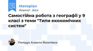 Самостійна робота з географії у 9 класі з теми "Типи економічних систем"