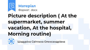 Picture description ( At the supermarket, summer vacation, At the hospital, Morning routine)