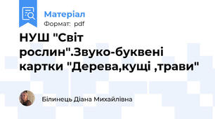 НУШ "Світ рослин".Звуко-буквені картки "Дерева,кущі ,трави"