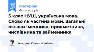 5 клас НУШ, українська мова. Слово як частина мови. Загальні ознаки іменника, прикметника, числівника та займенника