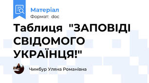 Таблиця  "ЗАПОВІДІ СВІДОМОГО УКРАЇНЦЯ!"