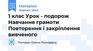 1 клас Урок - подорож Навчання грамоти Повторення і закріплення вивченого