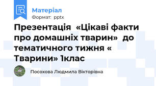 Презентація  «Цікаві факти про домашніх тварин»  до тематичного тижня « Тварини» 1клас
