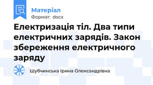 Електризація тіл. Два типи електричних зарядів. Закон збереження електричного заряду