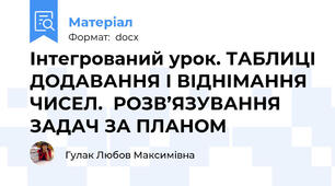 Інтегрований урок. ТАБЛИЦІ ДОДАВАННЯ І ВІДНІМАННЯ ЧИСЕЛ.  РОЗВ’ЯЗУВАННЯ    ЗАДАЧ ЗА ПЛАНОМ