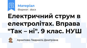 Електричний струм в електролітах. Вправа "Так – ні". 9 клас. НУШ