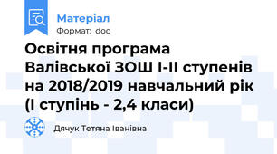 Освітня програма  Валівської ЗОШ І-ІІ ступенів на 2018/2019 навчальний рік (І ступінь - 2,4 класи)