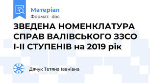 ЗВЕДЕНА НОМЕНКЛАТУРА СПРАВ ВАЛІВСЬКОГО ЗЗСО І-ІІ СТУПЕНІВ на 2019 рік