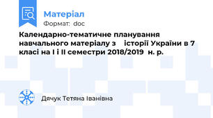 Календарно-тематичне планування навчального матеріалу з    історії України в 7 класі на І і II семестри 2018/2019  н. р.