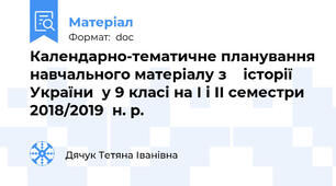 Календарно-тематичне планування навчального матеріалу з    історії України  у 9 класі на І і II семестри 2018/2019  н. р.