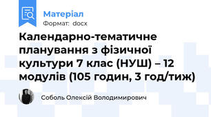 Календарно-тематичне планування з фізичної культури 7 клас (НУШ) – 12 модулів (105 годин, 3 год/тиж)