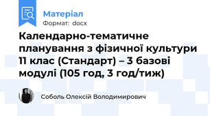 ​Календарно-тематичне планування з фізичної культури 11 клас (Стандарт) – 3 базові модулі (105 год, 3 год/тиж)