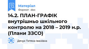 14.2. ПЛАН-ГРАФІК внутрішньо шкільного контролю на 2018 – 2019 н.р. (Плани ЗЗСО)