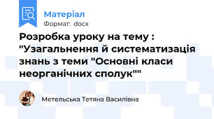 Розробка уроку на тему : "Узагальнення й систематизація знань з теми "Основні класи неорганічних сполук""