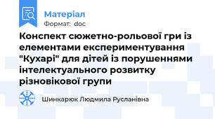 Конспект сюжетно-рольової гри із елементами експериментування "Кухарі" для дітей із порушеннями інтелектуального розвитку різновікової групи