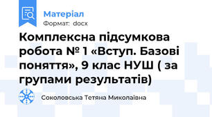 Комплексна підсумкова робота № 1 «Вступ. Базові поняття», 9 клас НУШ ( за групами результатів)