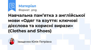 Навчальна пам’ятка з англійської мови «Одяг та взуття: ключові дієслова та корисні вирази» (Clothes and Shoes)