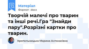 Творчій малечі про тварин та інші речі.Гра "Знайди пару".Розрізні картки про тварин.