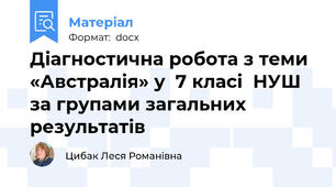 Діагностична робота з теми «Австралія» у  7 класі  НУШ за групами загальних результатів