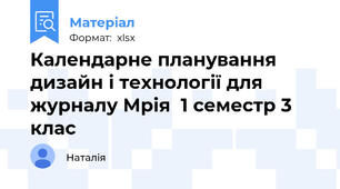 Календарне планування дизайн і технології для журналу Мрія  1 семестр 3 клас