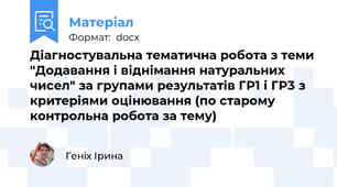 Діагностувальна тематична робота з теми "Додавання і віднімання натуральних чисел" за групами результатів ГР1 і ГР3 з критеріями оцінювання (по старому контрольна робота за тему)