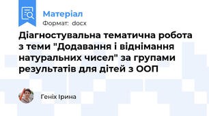Діагностувальна тематична робота з теми "Додавання і віднімання натуральних чисел" за групами результатів для дітей з ООП