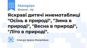 Яскраві дитячі мнемотаблиці "Осінь в природі", "Зима в природі", "Весна в природі", "Літо в природі".