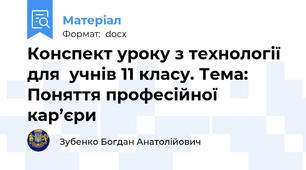 Конспект уроку з технології для  учнів 11 класу. Тема: Поняття професійної кар’єри