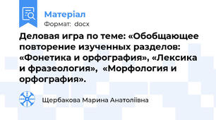 Деловая игра по теме: «Обобщающее повторение изученных разделов: «Фонетика и орфография», «Лексика и фразеология»,  «Морфология и орфография».