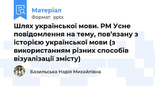 Шлях української мови. РМ Усне повідомлення на тему, пов’язану з історією української мови (з використанням різних способів візуалізації змісту)
