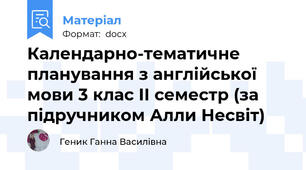Календарно-тематичне планування з англійської мови 3 клас ІІ семестр (за підручником Алли Несвіт)