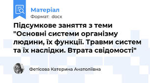 Підсумкове заняття з теми "Основні системи організму людини, їх функції. Травми систем та їх наслідки. Втрата свідомості"