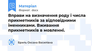 Вправи на визначення роду і числа прикметників за відповідними іменниками. Вживання прикметників в мовленні.