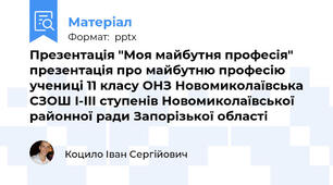 Презентація "Моя майбутня професія" презентація про майбутню професію учениці 11 класу ОНЗ Новомиколаївська СЗОШ І-ІІІ ступенів Новомиколаївської районної ради Запорізької області