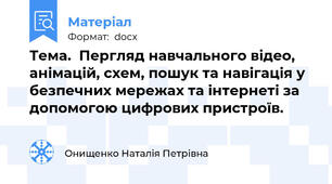 Тема.  Пергляд навчального відео, анімацій, схем, пошук та навігація у безпечних мережах та інтернеті за допомогою цифрових пристроїв.