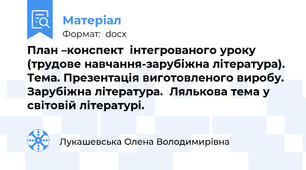 План –конспект  інтегрованого уроку (трудове навчання-зарубіжна література). Тема. Презентація виготовленого виробу. Зарубіжна література.  Лялькова тема у світовій літературі.