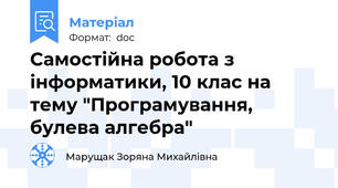 Самостійна робота з інформатики, 10 клас на тему "Програмування, булева алгебра"