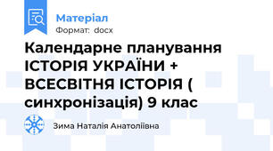 Календарне планування ІСТОРІЯ УКРАЇНИ + ВСЕСВІТНЯ ІСТОРІЯ ( синхронізація) 9 клас